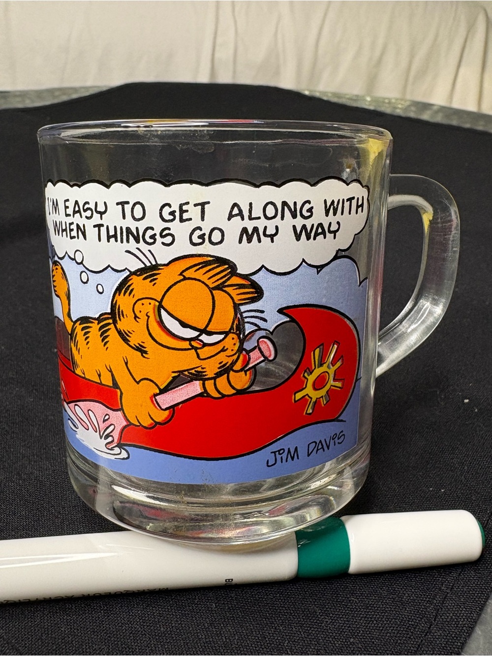 VTG Garfield 1978 Easy to Get Along With Canoe Cartoon Glass Coffee Tea Cup Mug